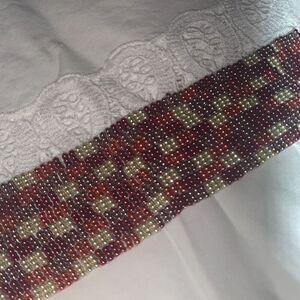 Vintage Handmade Seed Bead Copper Tone Patchwork Bracelet
